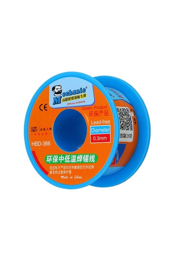 Yeni Araç Mekanık Hbd366 0.3/0.4/0.5/0.6mm 40g Lehim Teli Rulo Düşük Sıcaklık Kurşunsuz Lehimleme Teneke Tel Sn42/bi58-0.3mm