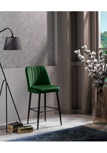 Ada Bar Sandalye - Babyface Yeşil - Metal Siyah Ayak 2 Adet Yeşil