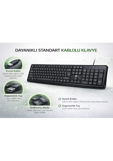 Yk Design Yk-40 Kablolu Standart Klavye Usb Q Türkçe Tuş Dizilimi Siyah