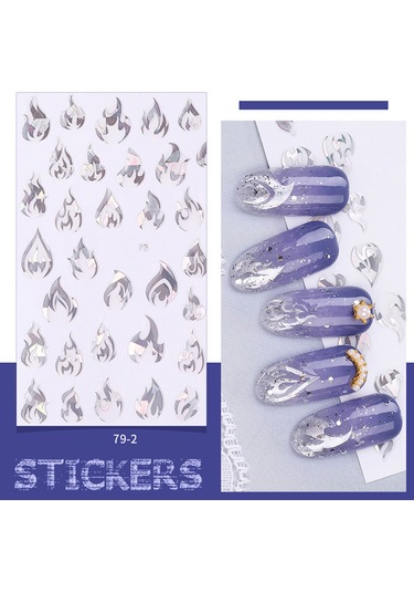 Qingmipy Alev Desenli Parlak Folyo Tırnak Sticker Seti - 5 Adet Dıy Tırnak Dekorasyonu 86