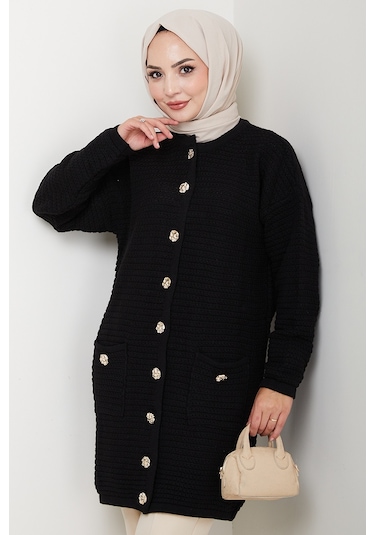 Lezgi Düğmeli Triko Hırka 1599 - Siyah Siyah