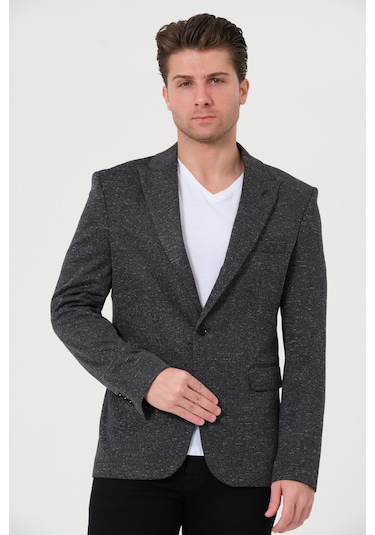 Bonesti Erkek Slim Fit Blazer Ceket Antrasit Kırçıllı