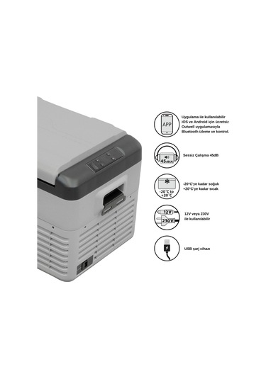 Outwell Arctic Chill 30 L Kompresörlü Buzdolabı Gri