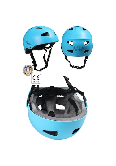 Mavi Erkek Çocuk Kaskı Spor Koruyucu Kask Dizlik Dirseklik Donanım Seti Kaykay Bisiklet Scooter Çok Renkli