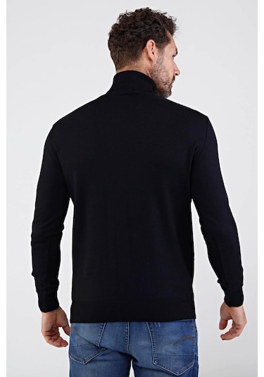 Çizgi Triko Erkek Tam Balıkçı Yaka Pamuklu Triko Kazak 4669E Laci Lacivert