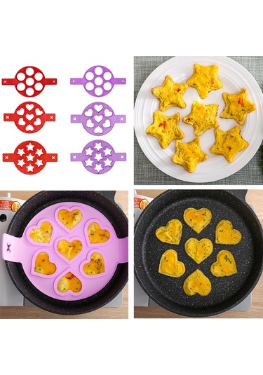 Honmex Kırmızı Yıldız Şekilli Silikon Yumurta Pişirme Kalıbı - 7 Delikli Non-stick Diğer