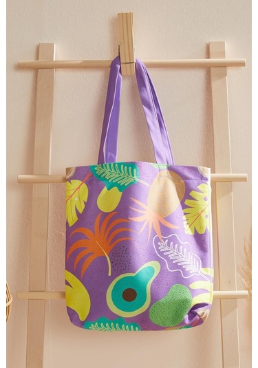 Kadın Mor Ananas Bez Alışveriş Plaj Çantası Çok Renkli