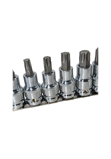 6195 1/2" Torx Bits Uçlu Lokma Anahtar Takımı 9 Parça Raylı