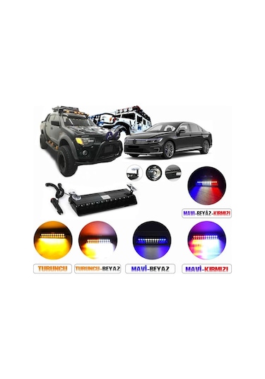 12 Ledli Cam Içi Çakar Vantuzlu Çakar Lamba Kırmızı-beyaz-mavi .