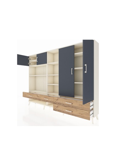 Arges Dolap 12 Raflı 4 Çekmeceli 4 Kapaklı 220x30x163 Aytaşı-antr Aytaşı-antrasit/çam