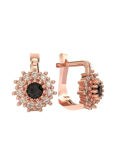 Erdobia 925 Ayar Gümüş Oniks Taşlı Rose Yuvarlak Çocuk Küpesi