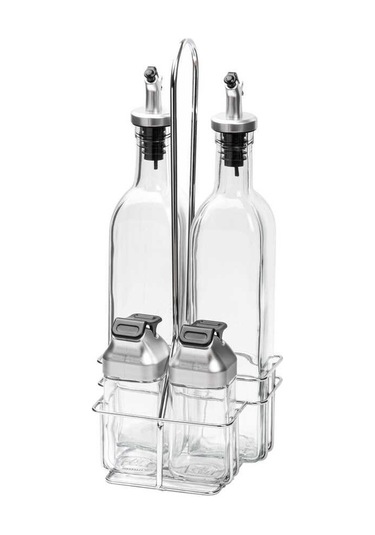 Tantitoni Metal Standlı 4lü Cam Sosluk Seti - Koruma Kapaklı 500ml/100ml Şeffaf