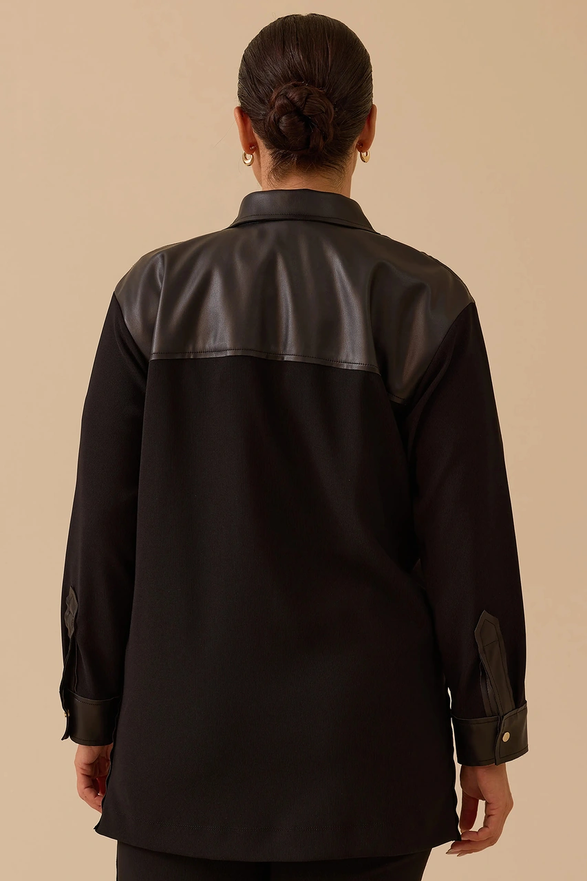 Galaxi Kadın Büyük Beden Fitilli Cepli Gömlek 4010 Siyah Siyah