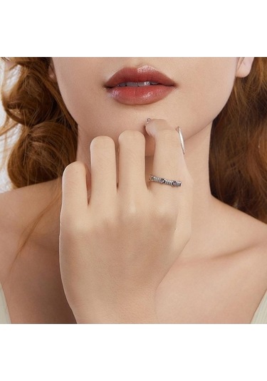 Fastbuy 925 Ayarlı Platin Kalp Sıkma Desen Zirkon Yüzük No.7 Çok Renkli Çok Renkli