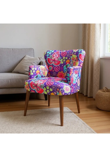 Roma Modern Tekli Koltuk Berjer - Dijital Baskılı Kumaş - Ahşap Ayak - Filli Desen Filli