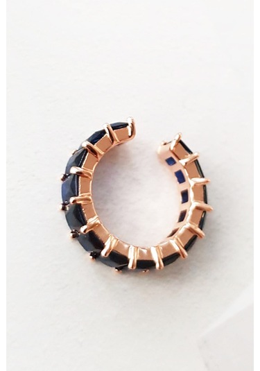 MorMajor Silver Ithal Lacivert Kare Baget Taşlı Gümüş Kıkırdak Küpe-4945