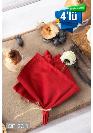 4 Lü %100 Pamuk Kumaş Peçete Kırmızı 50x50 Cm Mutfak Bezi Sofra Sunum Servis Peçetesi