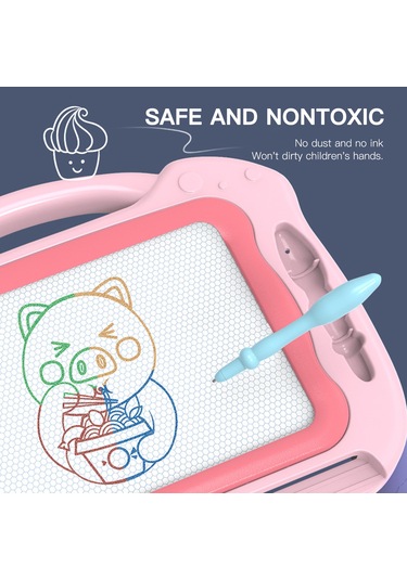 Geeksen Çocuklar İçin Manyetik Boya Tahtası, 4 Renkli, Silgi Ve Damgalar İle, 1-3 Yaş, Masa Ayaklı, Plastik, Mavi Mavi