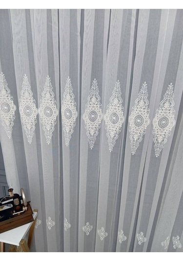 Nakışlı Kort Damask Salon Model Tarz Tasarım Optima Exculusive 3 Kat Pileli Tül Perde