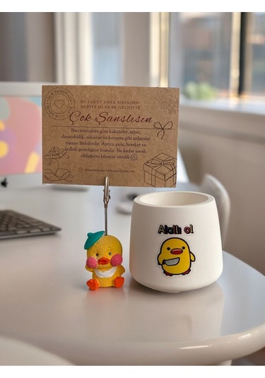 Komik Akıllı Ol Temalı Civciv Baskılı Ve Civciv Not Tutacağı Hediyelik Ofis Seti