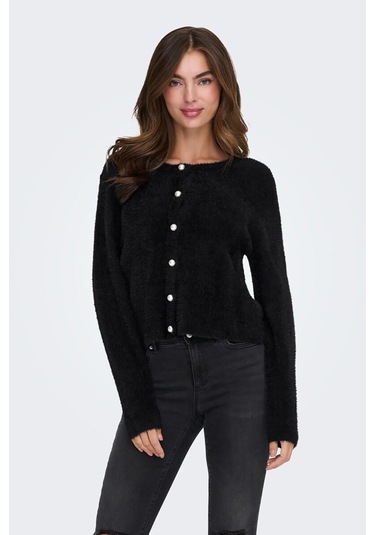 Only Kadın Onlpetra İnci Düğmeli Bisiklet Yaka Örgü Hırka 15350655 Siyah Siyah