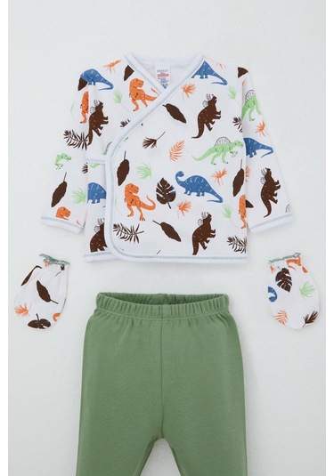 Breeze Erkek Bebek Hastane Çıkışı 5 Li Dinozor Krallığı 0-3 Ay, Beyaz Beyaz