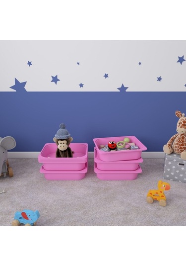 5 Adet Pembe Kapaklı Çok Amaçlı Saklama Kutusu - Oyuncak Sepeti 5ks5k Pembe