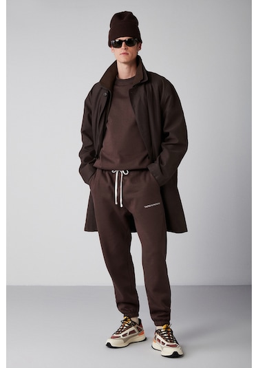 Marshall Erkek Pamuklu Içi Polarlı Nakışlı Relaxed Kahverengi Eşofman Takımı