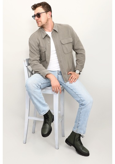 Gönderi R Haki Floter Gön Hakiki Deri Fermuarlı Bağcıklı Erkek Postal Bot 81501 Haki