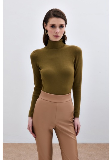 Sateen Tam Balıkçı Triko - Küf Yeşili-133812 Küf Yeşili Çok Renkli