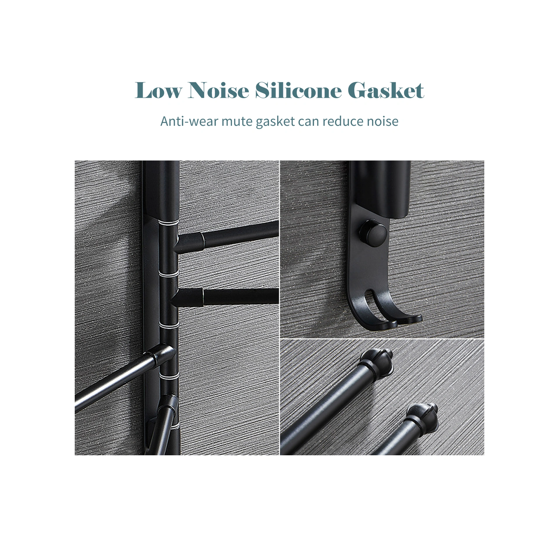 Geeroyoo Siyah Alüminyum 5 Çubuklu 180 Dönebilen, Delme/delmesiz Montajlı, Kancalı Pratik Havlu Rafı 30cm Siyah