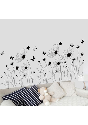 Yeni Siyah Çiçekler Kelebek Duvar Çıkartmaları Oturma Odası Yatak Odası Başlık Arka Plan Duvar Duvar Çiçekler Posteri Dekoratif Duvar Kağıdı Sanat Diğer