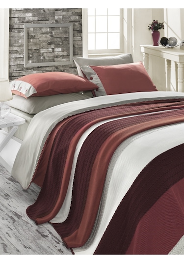 Akrilik Örgü Battaniye Seti Tek Kişilik Kremit Bej