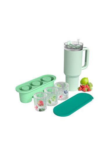 Geeksen Buz Küpü Kalıbı Stanley Buz Küpü Hızlı Dondurucu Buz Küpü Kalıbı Kolay Çıkarmalı Buz Küpü - Yeşil 3'ü 1 Arada Açık Yeşil