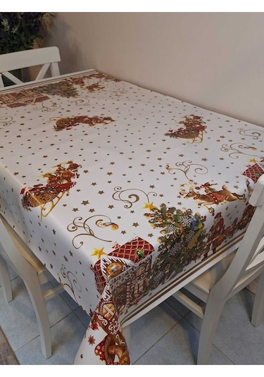 Yeni Yıl Desenli Elyaflı Pvc Masa Örtüsü Silinebilir Ve Su Geçirmez Muşamba Dkrm24c Beyaz