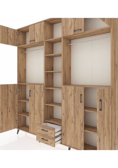 Arges Dolap 14 Raflı 2 Çekmeceli 2 Askılı 220x30x243 Çam-çam/çam Atlas Çam/atlas Çam