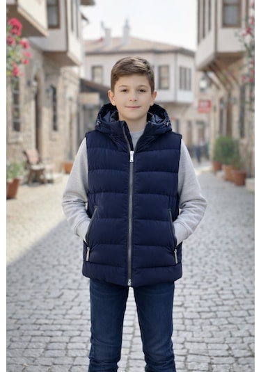 Pina Kids Erkek Çocuk Kapüşonlu Şişme Yelek Lacivert