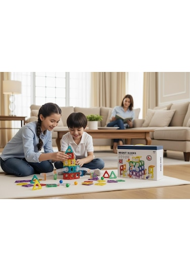 Magnet Blocks 84 Parça Manyetik Renkli Yapı Blokları Oyunu - Kaliteli Abs Plastik Güçlü Mıknatıs