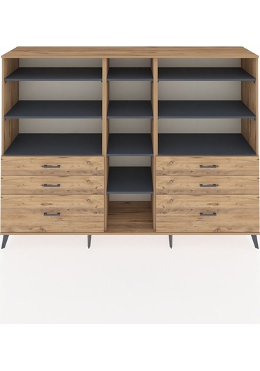 Hyperion Dolap 10 Raflı 6 Çekmeceli 220x44x163 Çam-antrasit/çam Çam-antrasit/çam