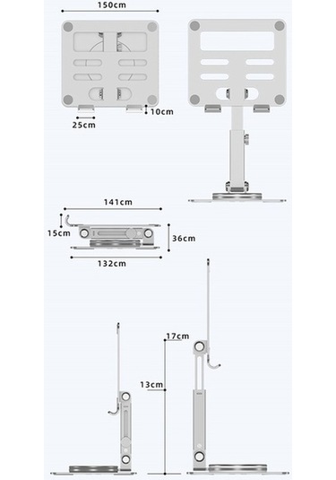 Ebitda Alüminyum Stand Ayarlanabilir Masaüstü Telefon Tutucu Mt136 Gri 360 Döndürülebilir, Yükseklik Ayarlanabilir, Katlanabilir, 4-13 İnç Uygun
