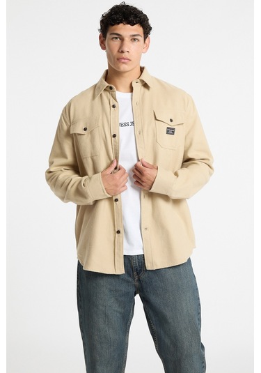 Erkek Uzun Kol Cepli Gömlek - Bej Bej