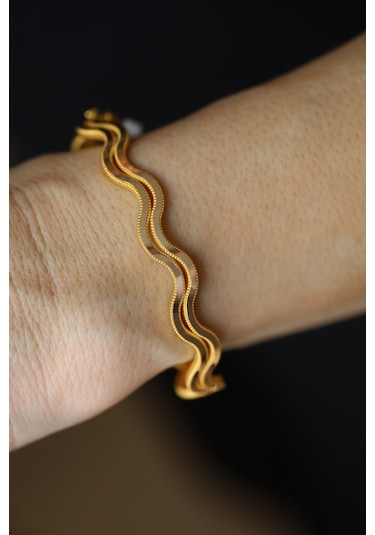 Yenigün Kuyumculuk 14 Ayar Altın İkili Zikzak Ajda Görünümlü Kelepçe Klp31874 Sarı Altın