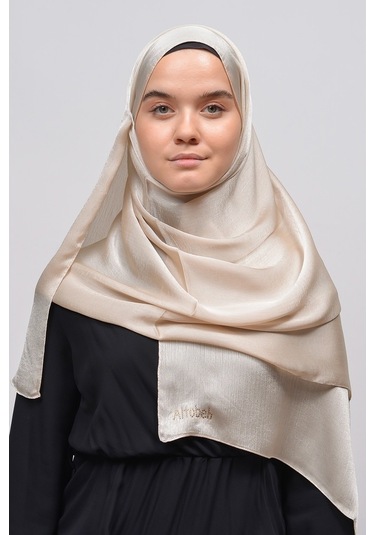 Altobeh Janjan Şık Parlak Saten Dokulu Kadın Tesettür Abiye Şifon Şal - Krem