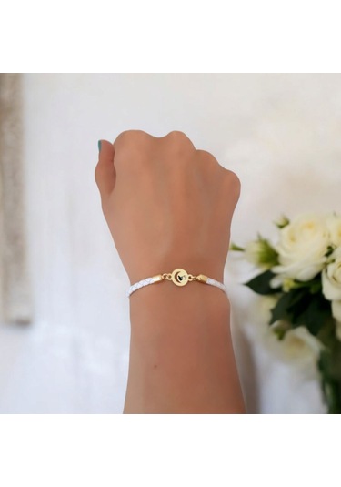 Archin Atatürk Temalı Doğal Beyaz Derili Ay Motifli 14 Ayar Altın Plakalı Hediye Bileklik-477sembol Atatürk Temalı