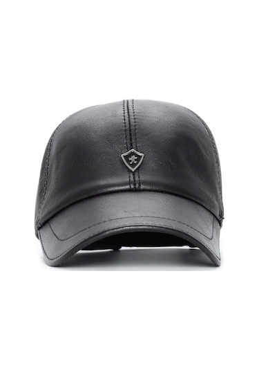 Tamer Tanca Erkek Hakiki Deri Siyah Şapka 524 Emr Beyzbol Sapka Sıyah Siyah