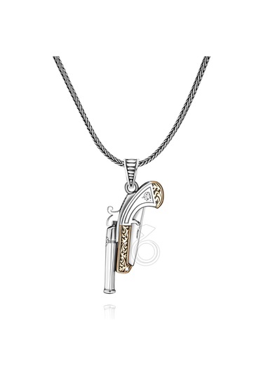 925 Ayar Gümüş Avcı Silahı Tasarım Açılır Kapanır Erkek Kolye Gümüş