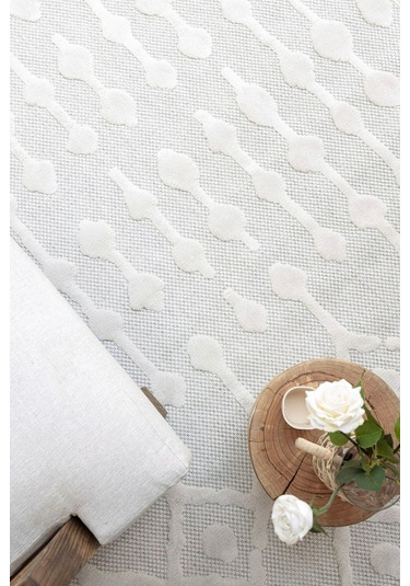 Silva Beyaz Halı Yıkanabilir Halı Balkon Halısı Oturma Odası Kori Beyaz