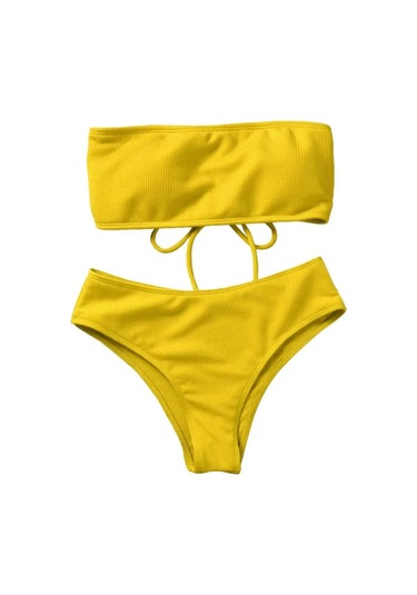Takım Kadın Mayo Yumuşak Yastıklı Sütyen Takım Bikini Seti - Sarı
