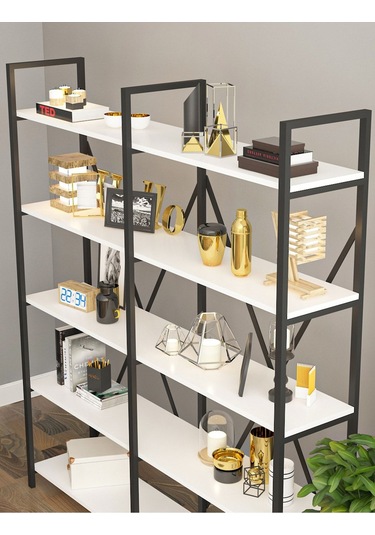 Wood House - Ilayda Geniş Raflı Kitaplık - Beyaz