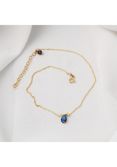 Lacivert Taşlı 14 Ayar Altın Halhal 14NMHL04